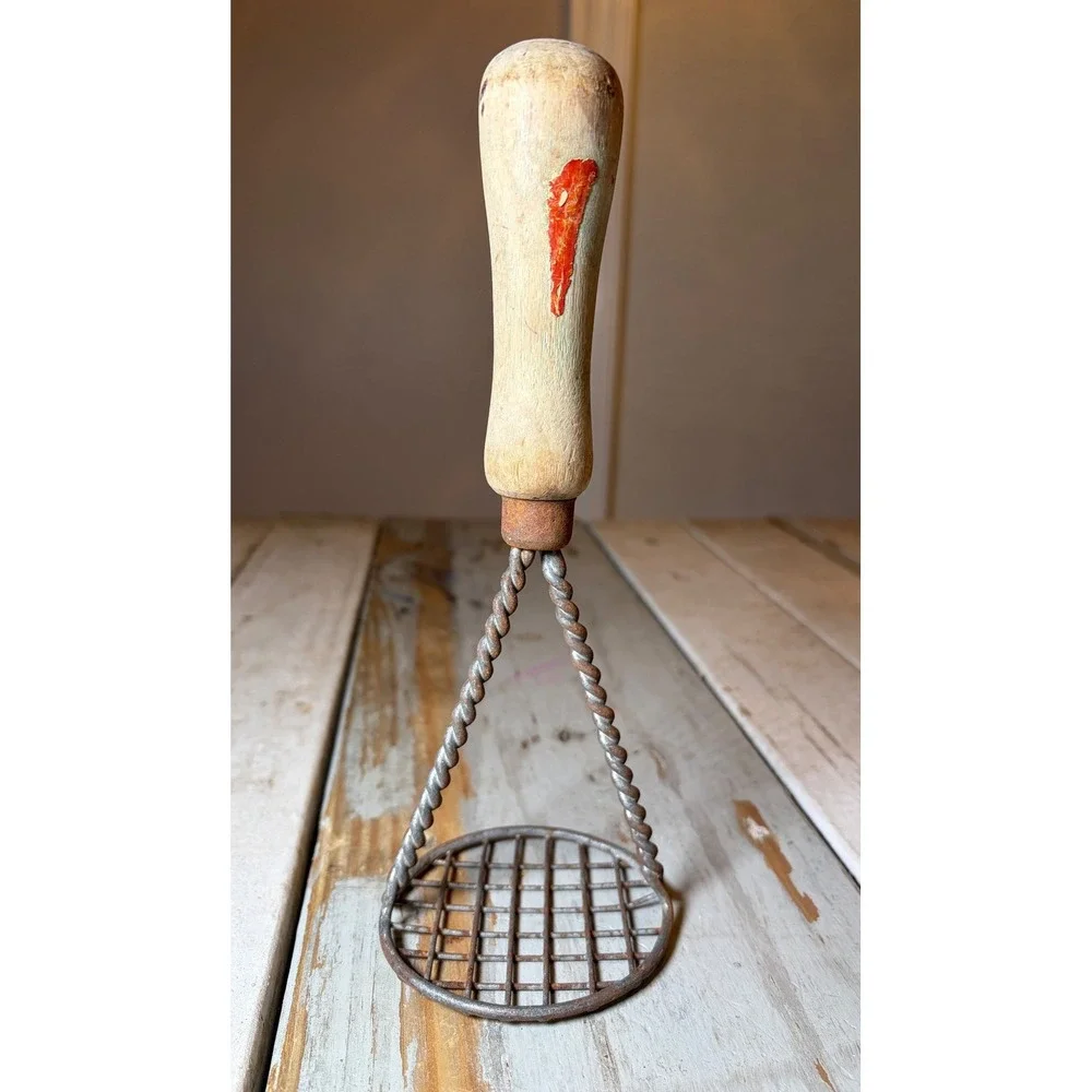 Vintage Antique Wire Potato Masher Primitive Kitchen Tool Wood Handle c1 900